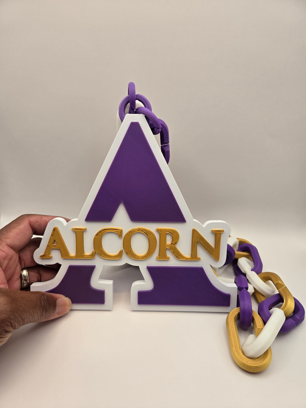 Alcorn Hype Chain – Purple, Gold & White 3D Printed Game Day Chain