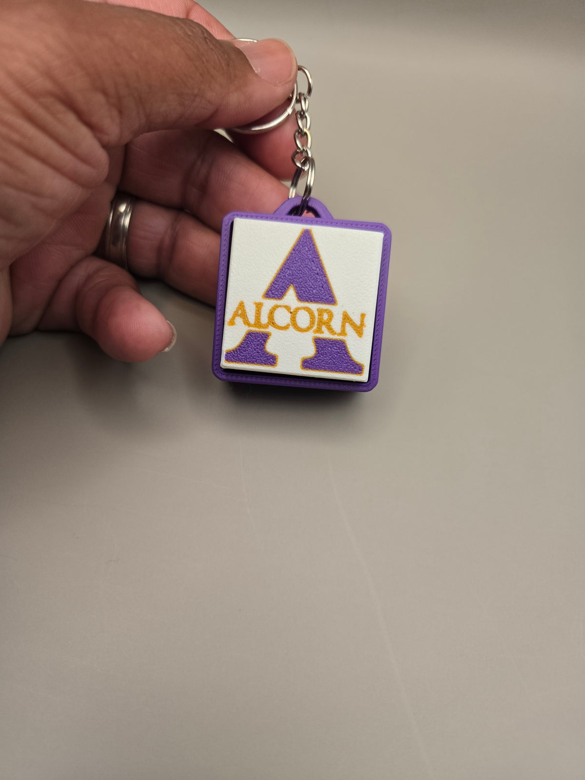 Alcorn Clicker Keychain – Purple, Gold & White 3D Printed Fidget Keychain