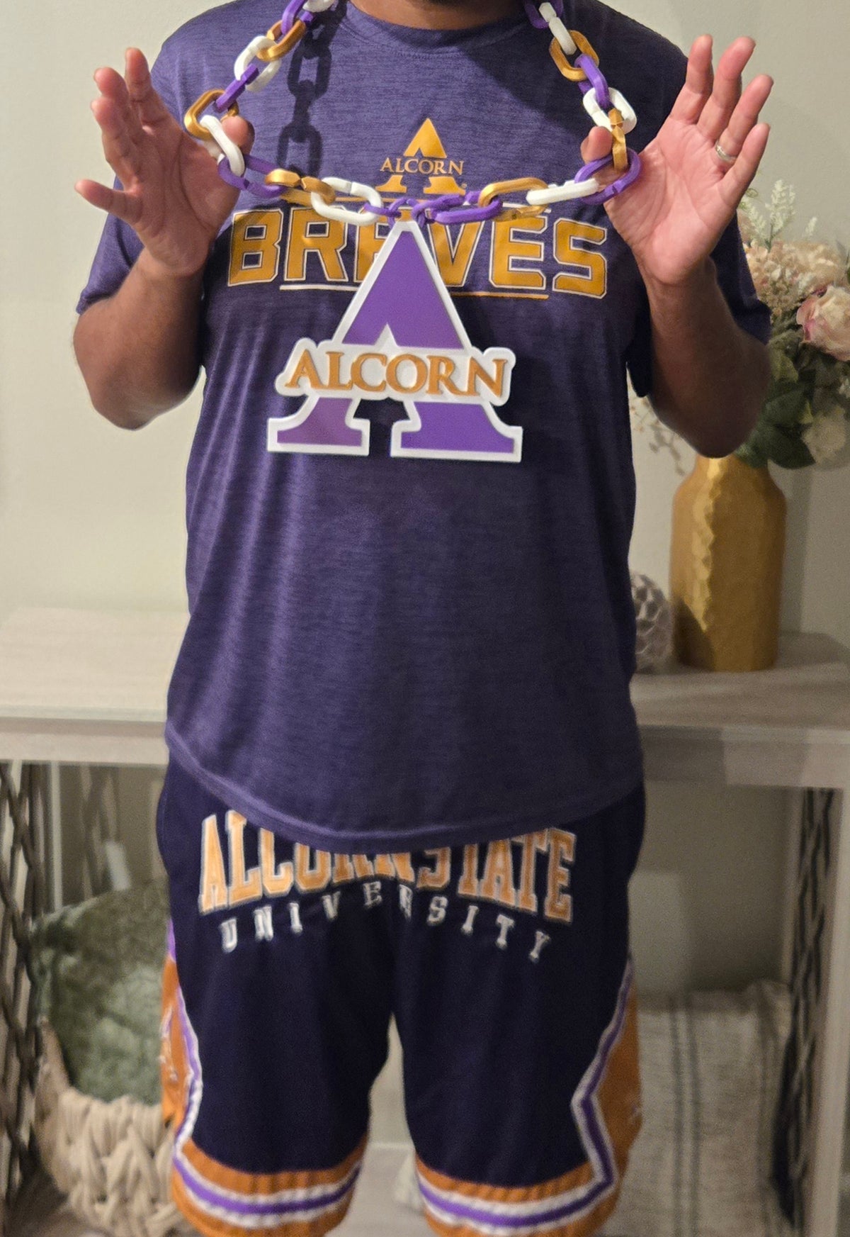 Alcorn Hype Chain – Purple, Gold & White 3D Printed Game Day Chain