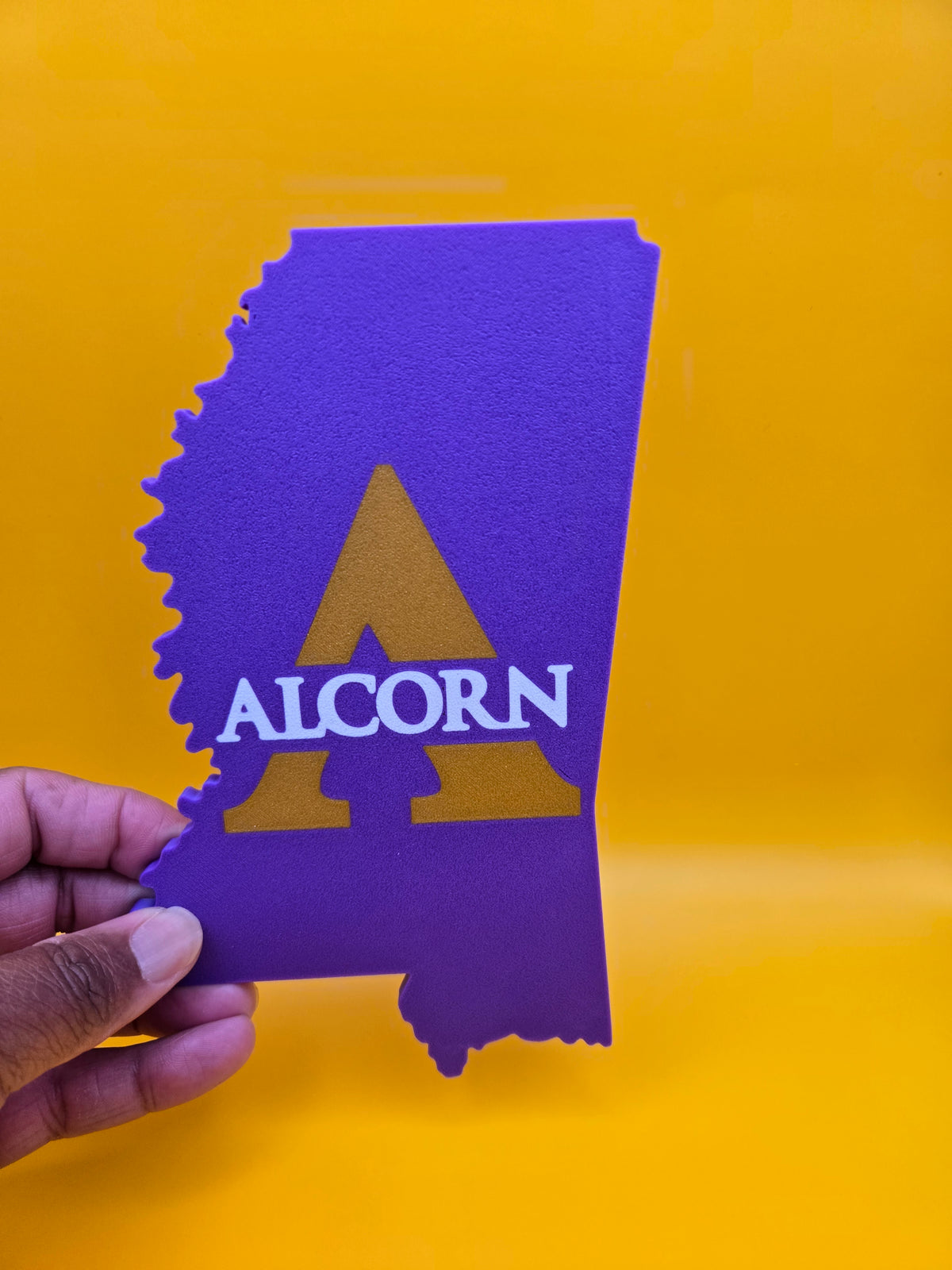 Alcorn State University Mississippi Magnet – 3D Printed Purple & Gold Braves Decor