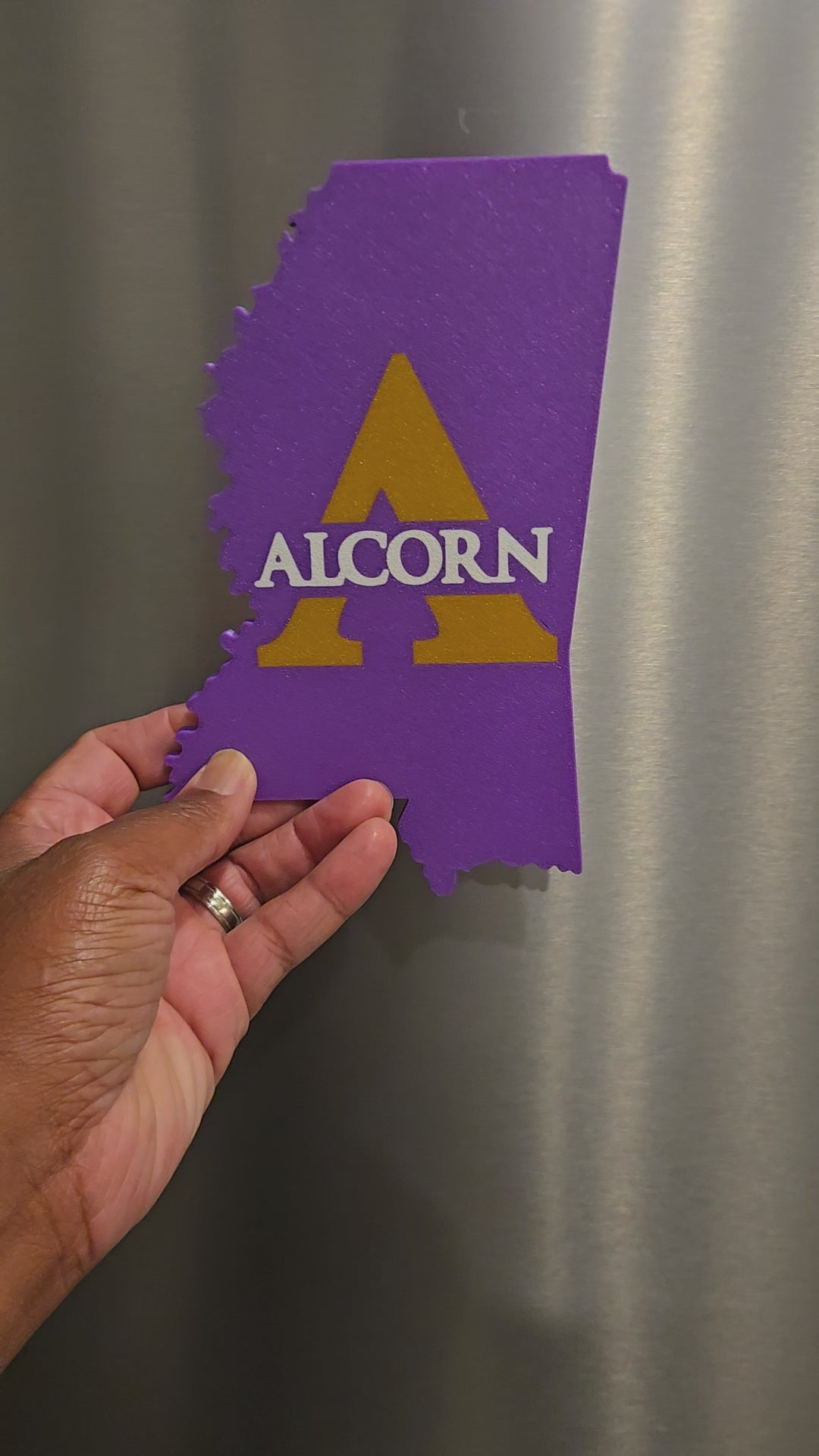 Alcorn State University Mississippi Magnet – 3D Printed Purple & Gold Braves Decor
