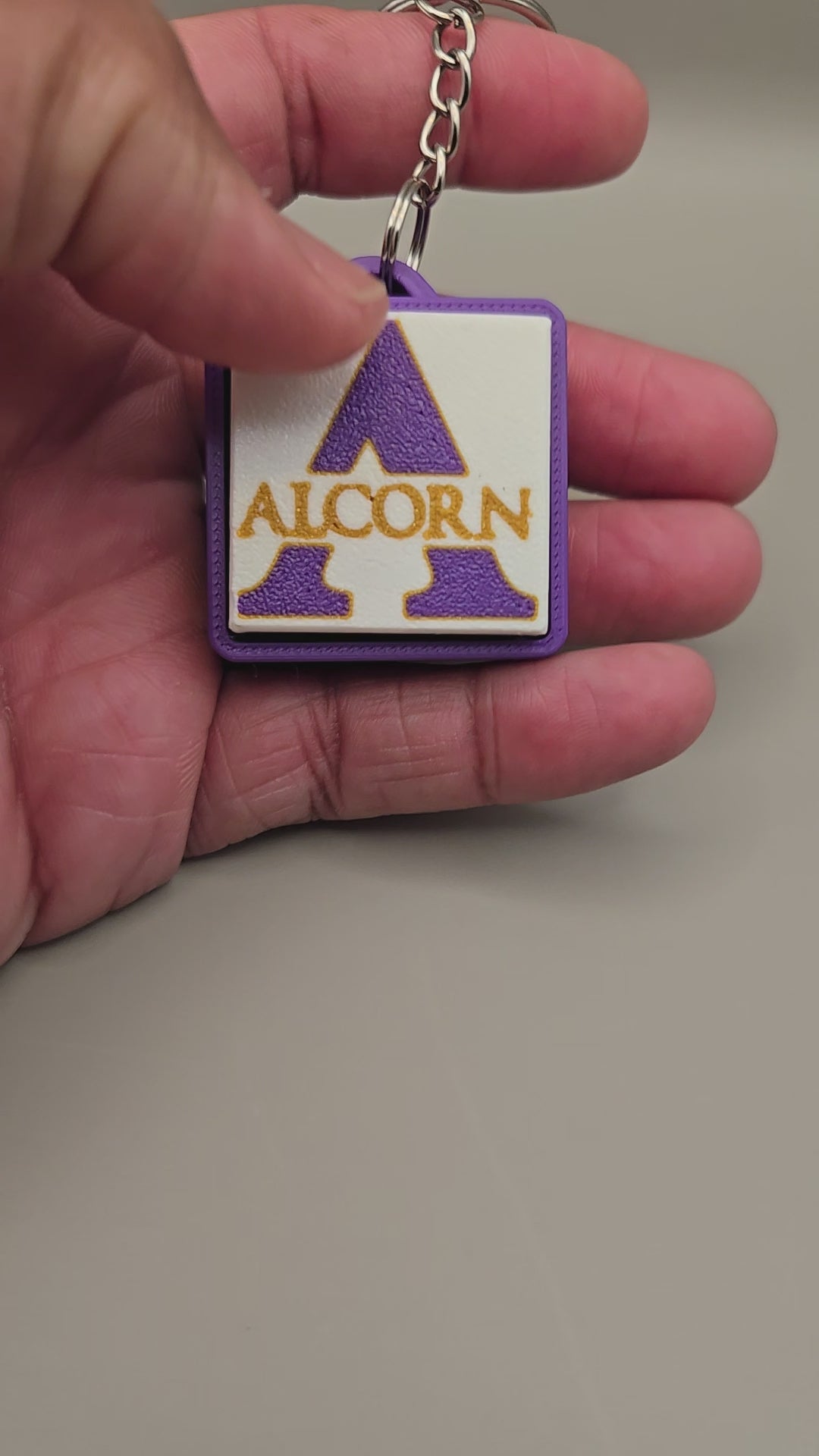 Alcorn Clicker Keychain – Purple, Gold & White 3D Printed Fidget Keychain